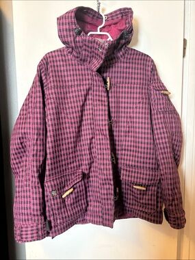 Roxy 5000 snowboard jacket - size L - purple/black gingham with hood